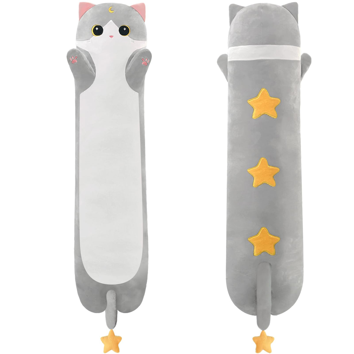 YUNCOL Long Cat Plush Toys Pillow, 43.3 Inch Cute Gray Cat Stuffed Soft Plushies, Toys Gift for Girlfriend.