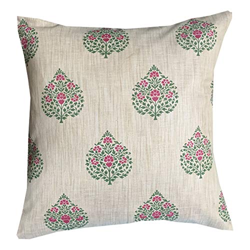Pink Parrot Cotton Multi Colour Gold PrintCushion Cover With Zipper 16X16 InchSet Of 1 Pcs