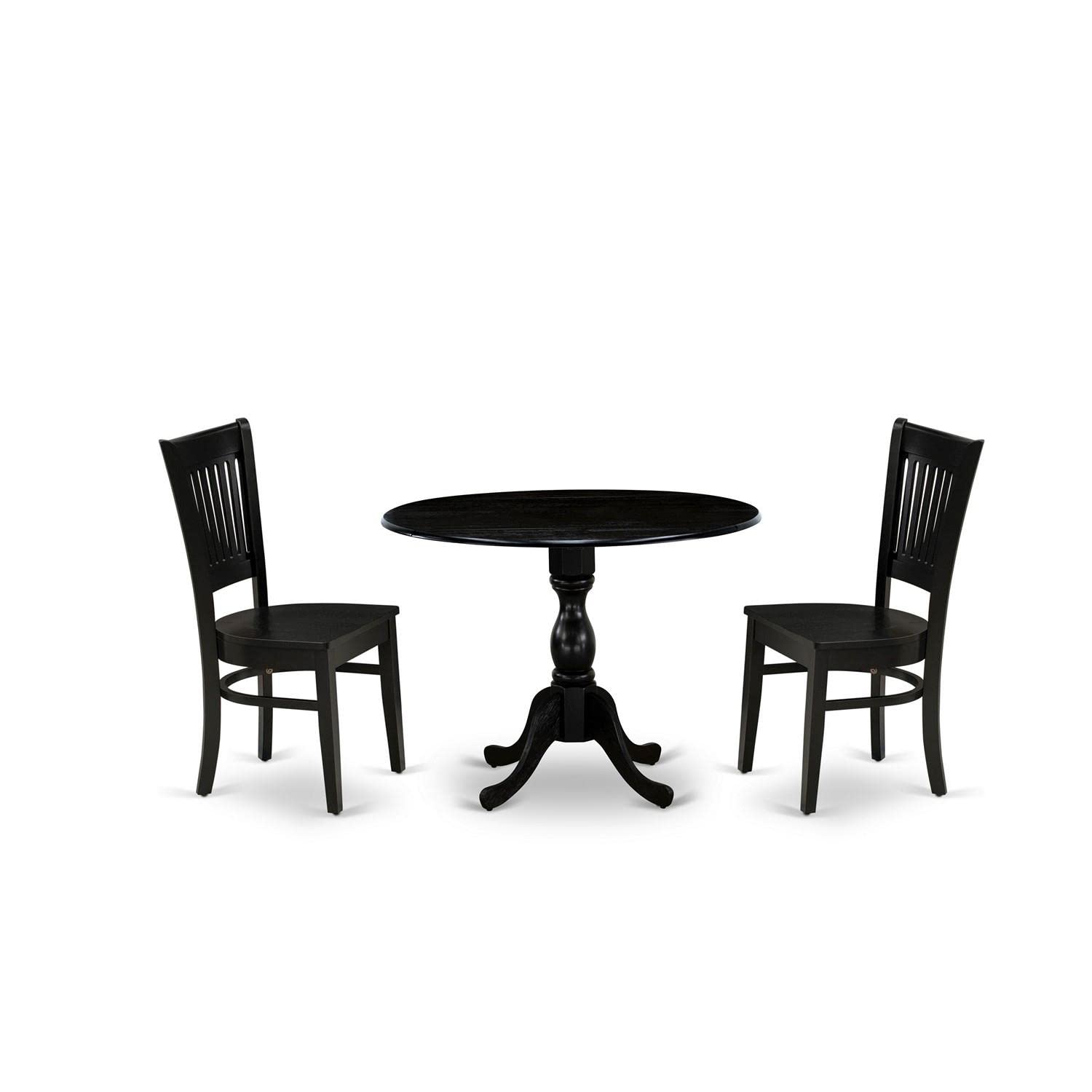 East West Furniture Dmva3-Blk-W 3 Piece Dinette Set For Small Spaces Contains A Round Dining Table With Dropleaf And 2 Dining Chairs, 42X42 Inch, Black