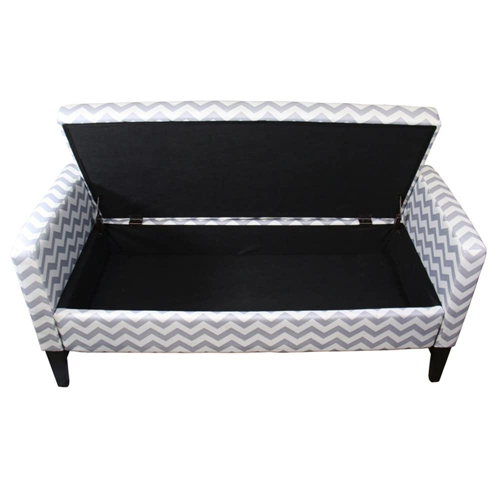 HomeRoots Neutral Gray Wood, Polyurethane Foam: 97%, Polyester Fabric: 3% Modern Gray and White Chevron Print Storage Bench