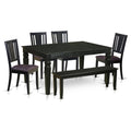 East West Furniture WEDU6D-BLK-LC 6 Piece Dining Set Contains a Rectangle Dining Table with Butterfly Leaf and 4 Faux Leather Kitchen Chairs with a Bench, 42x60 Inch, Black