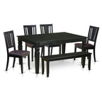 East West Furniture WEDU6D-BLK-LC 6 Piece Dining Set Contains a Rectangle Dining Table with Butterfly Leaf and 4 Faux Leather Kitchen Chairs with a Bench, 42x60 Inch, Black
