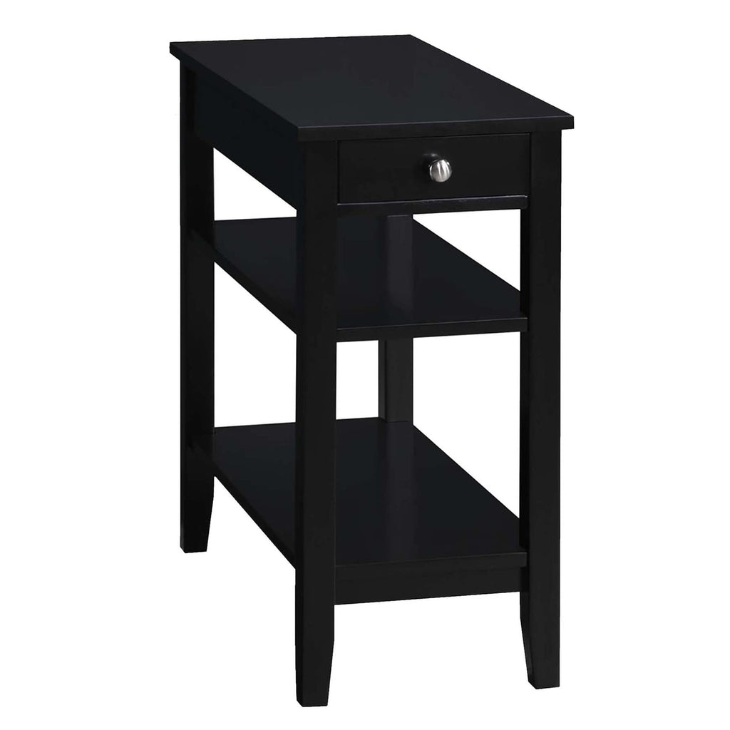 Convenience Concepts American Heritage Chairside End Table With Usb Ports & Ac Outlet 23.5' - Living Room Side Table With Storage Drawer, Bedroom Nightstand With Charging Station, Black