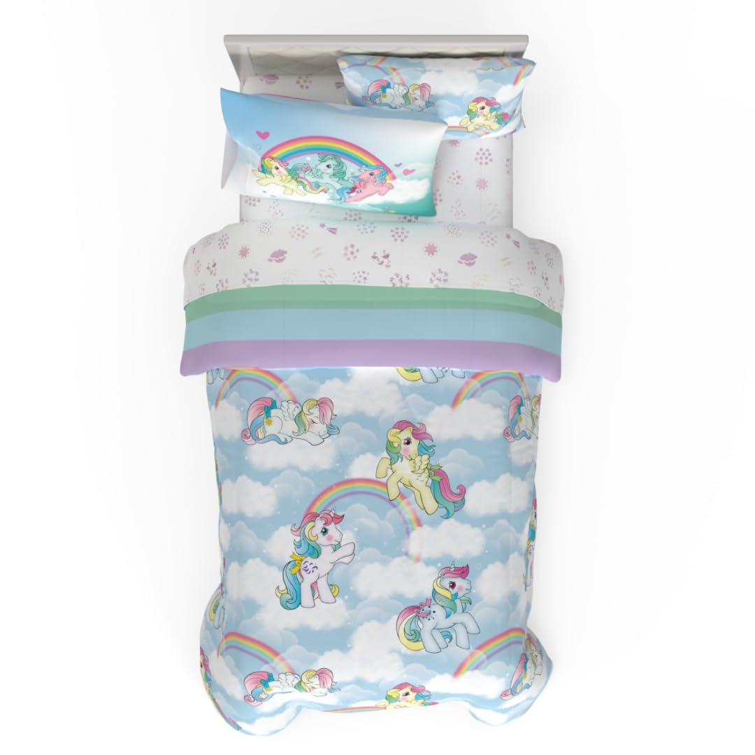 Franco Collectibles My Little Pony Classic Retro Rainbow Bedding 5 Piece Super Soft Comforter And Sheet Set With Sham, Twin, (10
