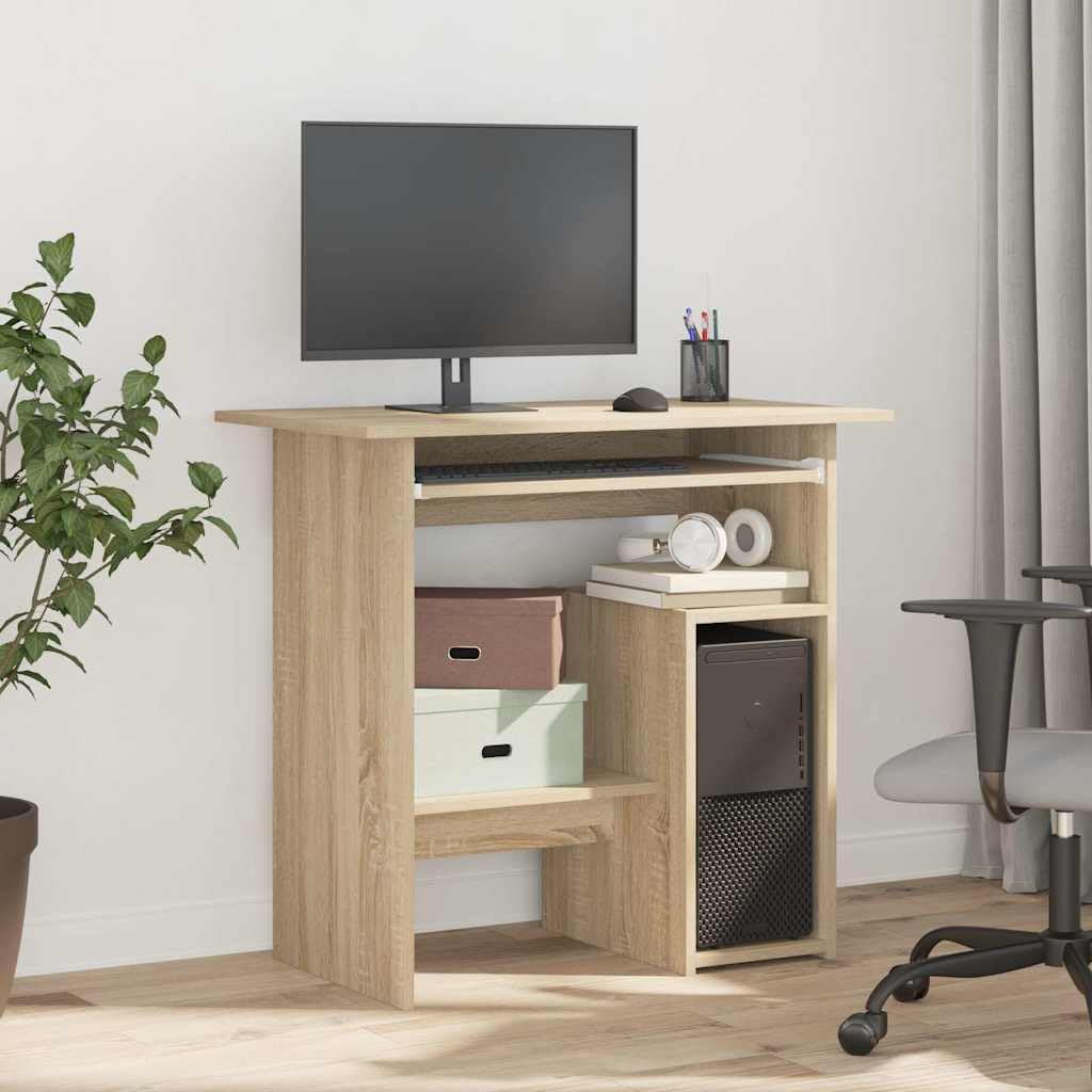 vidaXL Engineered Wood Desk with Keyboard Tray and PC Shelf, Space-Saving Home Office Desk, Easy to Clean, Modern Design in Sonoma Oak Finish