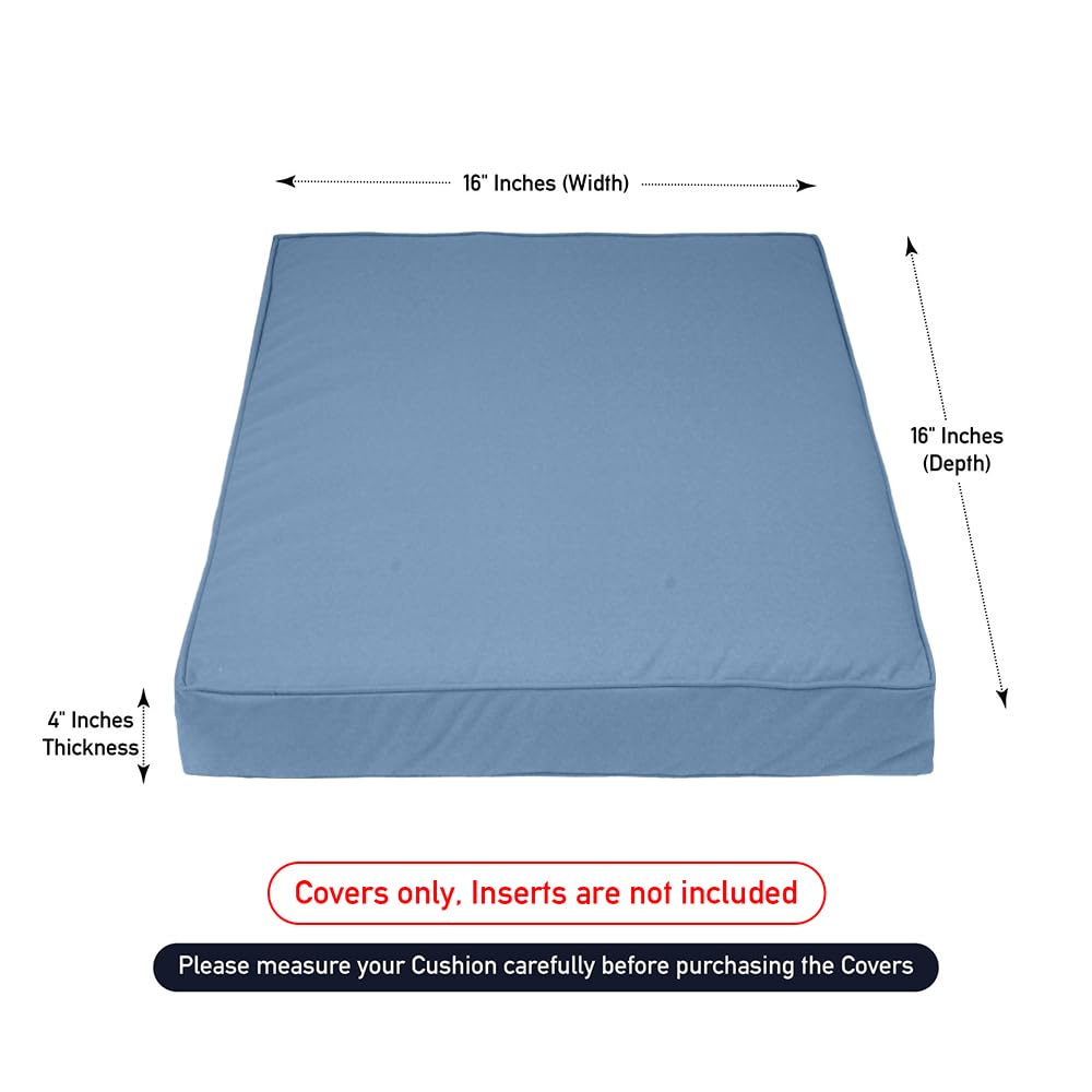 Covers & All Square Outdoor Cushion Covers For Patio Furniture Sets, Water, Tear & Uv Resistant Polyester Cushion Slipcover With Zippers (Pack Of 2) (16' L X 16' W X 4' Thick, Sky Blue)