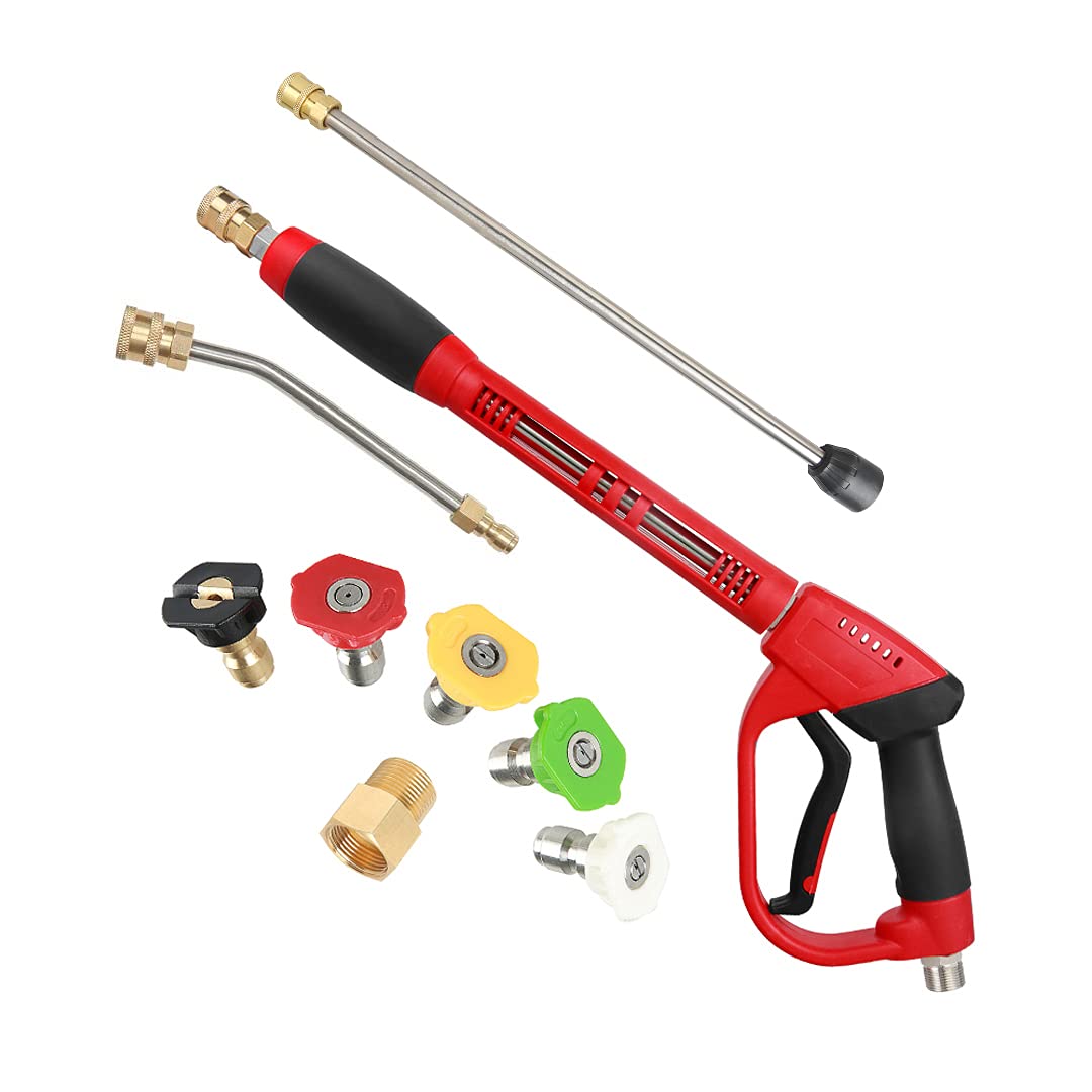 Chavor Upgraded Pressure Washer Gun With Extension Replacement Wand, M22 Fitting,7 Inch 30 Degree Curved Rod, 5 Nozzle Tips, 500