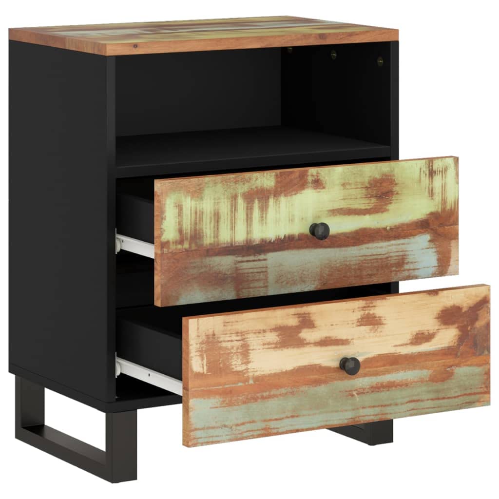 vidaXL Reclaimed Wood Bedside Cabinet with Drawers - Industrial Touch, Environmentally Friendly, Unique Handmade, Multicoloured, Easy Assembly, 19.7&quot;x13&quot;x24.4&quot;