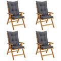vidaXL Solid Teak Wood Reclining Patio Chairs – Set of 4 Outdoor Garden Seating with Water-Resistant Cushions, Adjustable Backrest, Foldable Design and Anthracite Color.