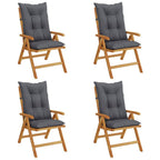 vidaXL Solid Teak Wood Reclining Patio Chairs – Set of 4 Outdoor Garden Seating with Water-Resistant Cushions, Adjustable Backrest, Foldable Design and Anthracite Color.