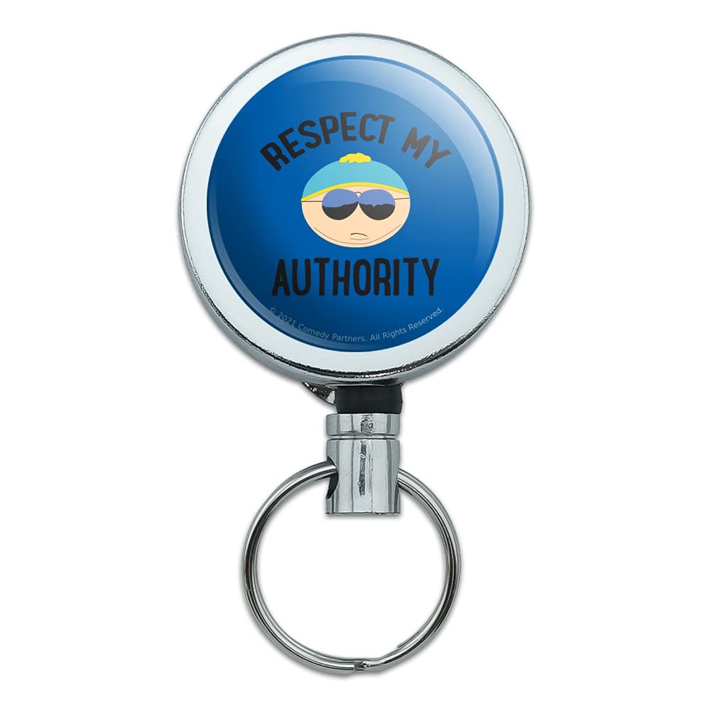 South Park Cartman Respect My Authority Heavy Duty Metal Retractable Reel Id Badge Key Card Tag Holder With Belt Clip