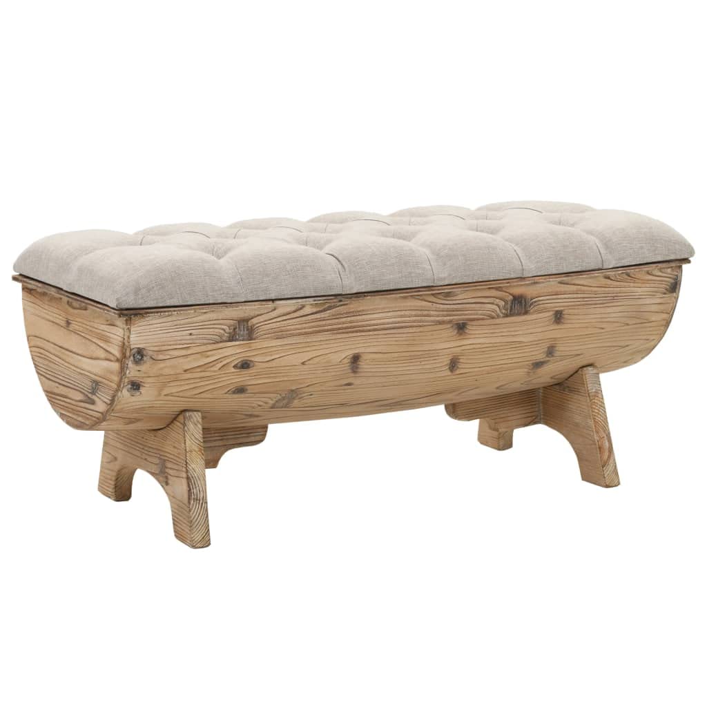 vidaXL Solid Fir Wood Storage Bench 40.6, Barrel Shaped, Multicolour Polyester Upholstery, Retro Style, Ample Storage Space, Ea