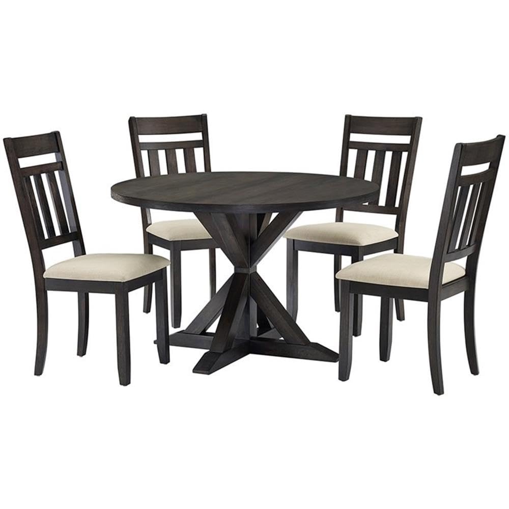 Crosley Furniture Hayden 5-Piece Modern Farmhouse Round Dining Table Set for 4 with Slat Back Chairs, Slate