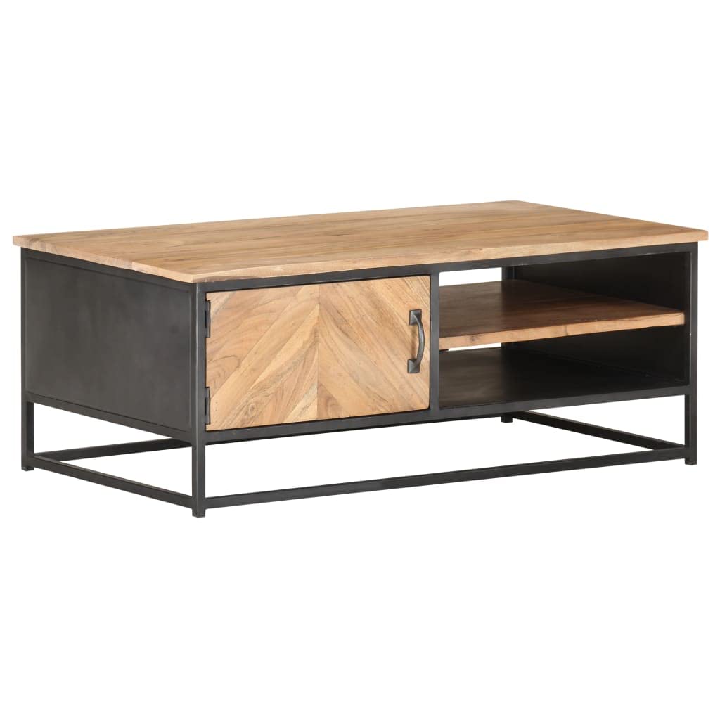 vidaXL Rectangular Coffee Table in Solid Acacia Wood with Steel Legs, 35.4&quot;x19.7&quot;x13.8&quot;, Brown, Industrial Style, Storage Compartments, Durable and Stable, for Living Room or Office