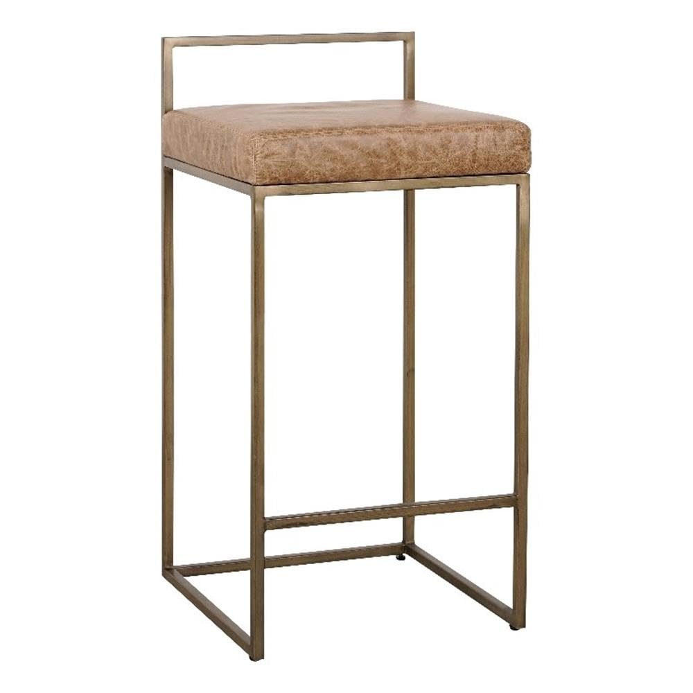 Kosas Home Belfort 26" Leather & Metal Counter Stool in Chestnut/Brass