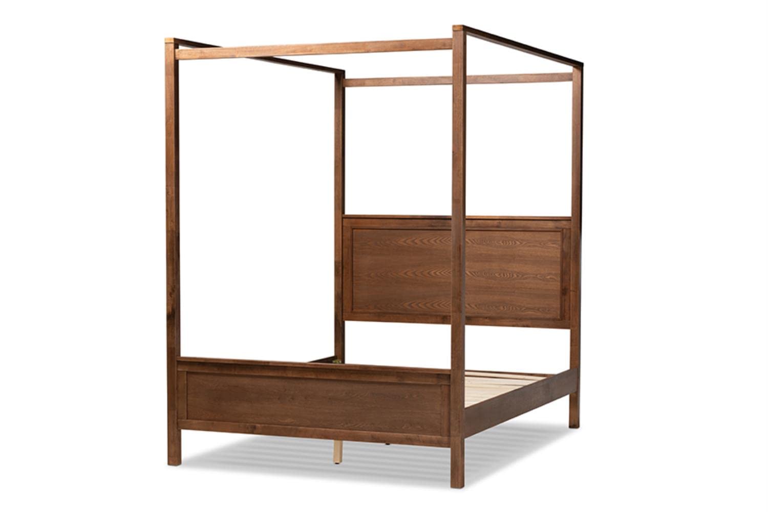 Baxton Studio Veronica Modern and Contemporary Walnut Brown Finished Wood Queen Size Platform Canopy Bed