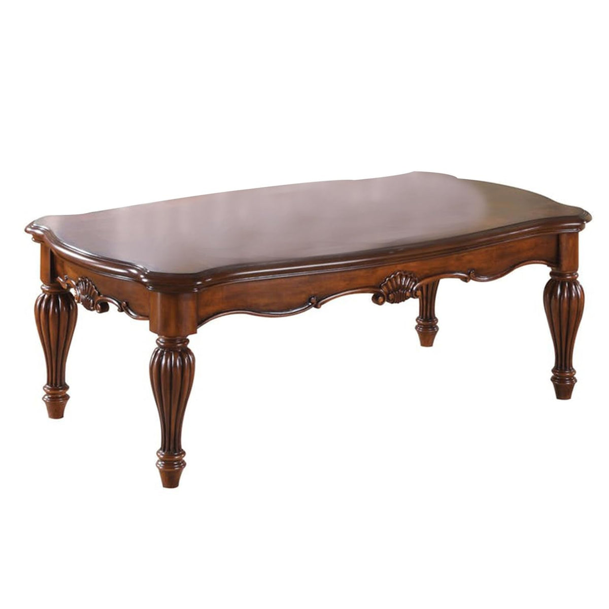 Benjara Vintage Rectangular Wooden Coffee Table With Fluted Legs, Brown