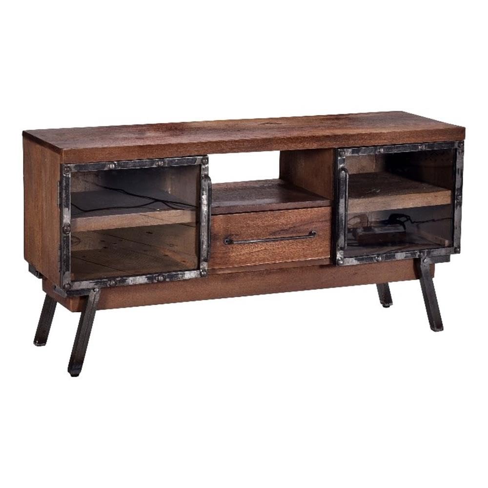 Progressive Furniture Layover Wood Console in Caramel Brown/Black Iron