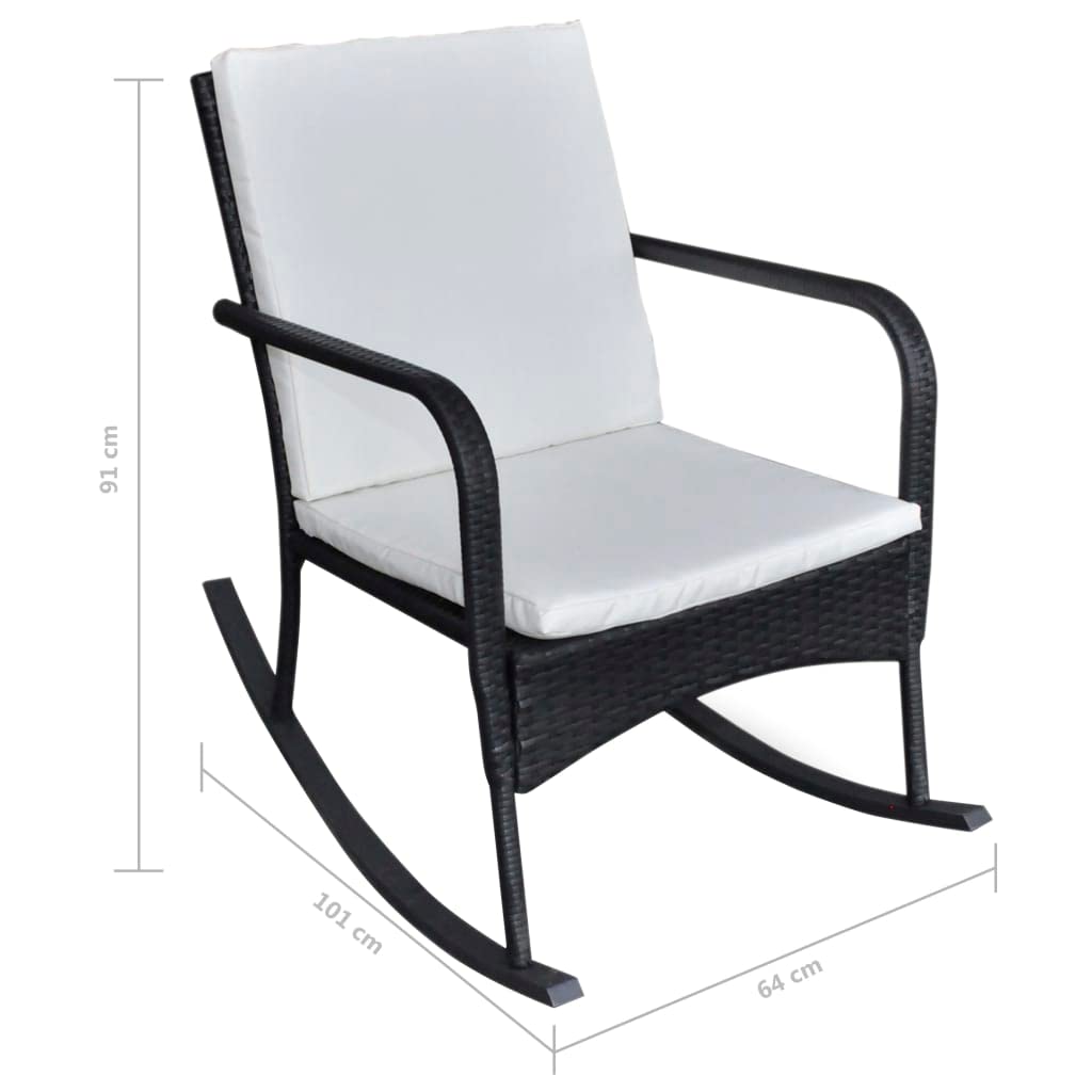 vidaXL Outdoor Rocking Chair with Comfortable Cushions, Weather-Resistant Black Poly Rattan Design, Powder-Coated Steel Frame, Ergonomic and Easy Assembly, Perfect for Patio or Garden