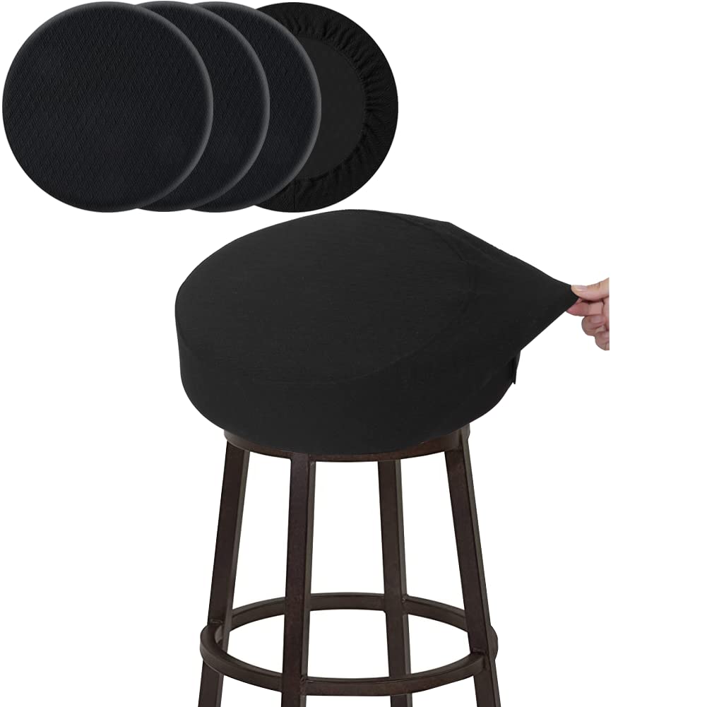 Buyue 4 Pcs Bar Stool Covers, Luxury Fabric Dia.12-14' Round Stretchy Crease-Resistant Washable Jacquard Dustproof Stool Seat Slipcover, S-Black-Set Of 4