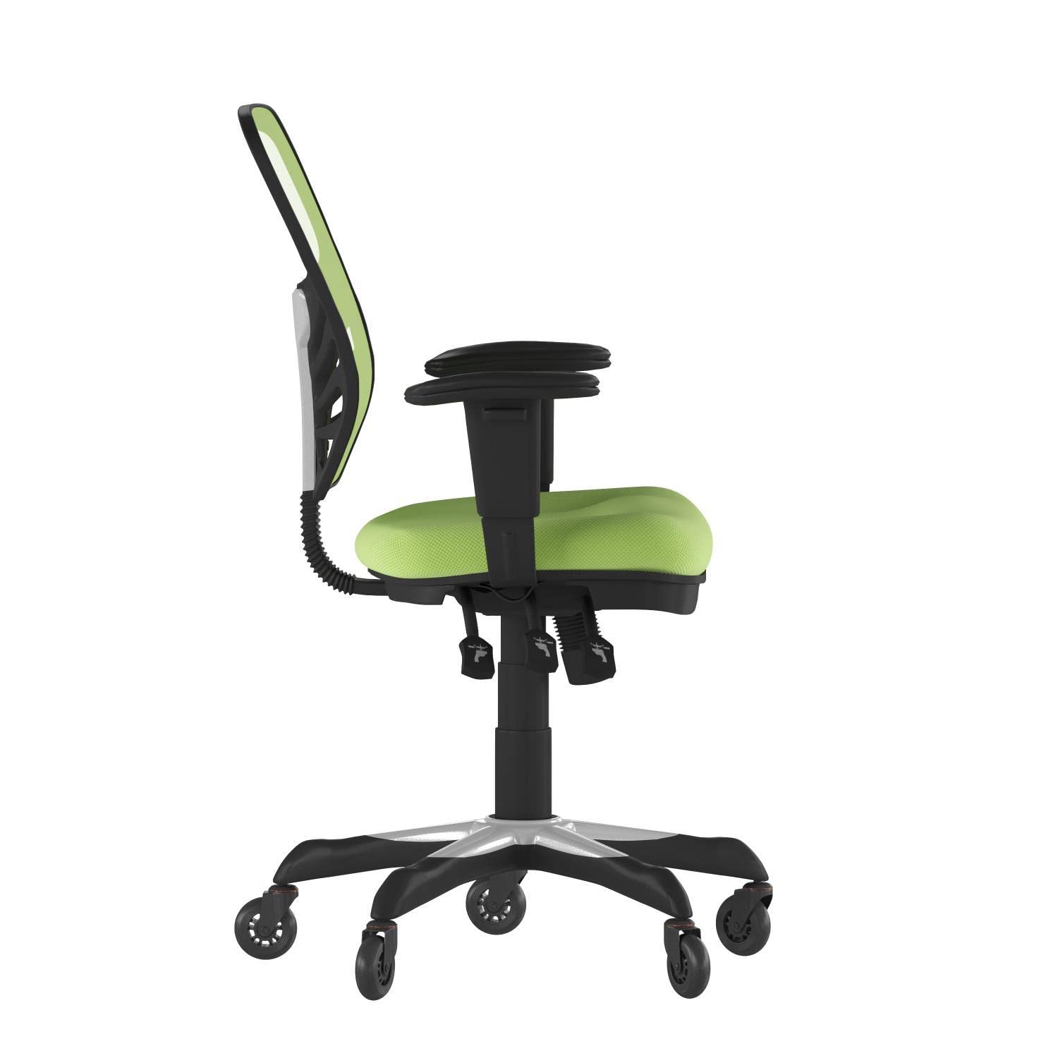 Flash Furniture Nicholas Mid-Back Multifunction Executive Swivel Ergonomic Office Chair With Adjustable Arms, Transparent Roller Wheels, 27&Quot;, Green Mesh