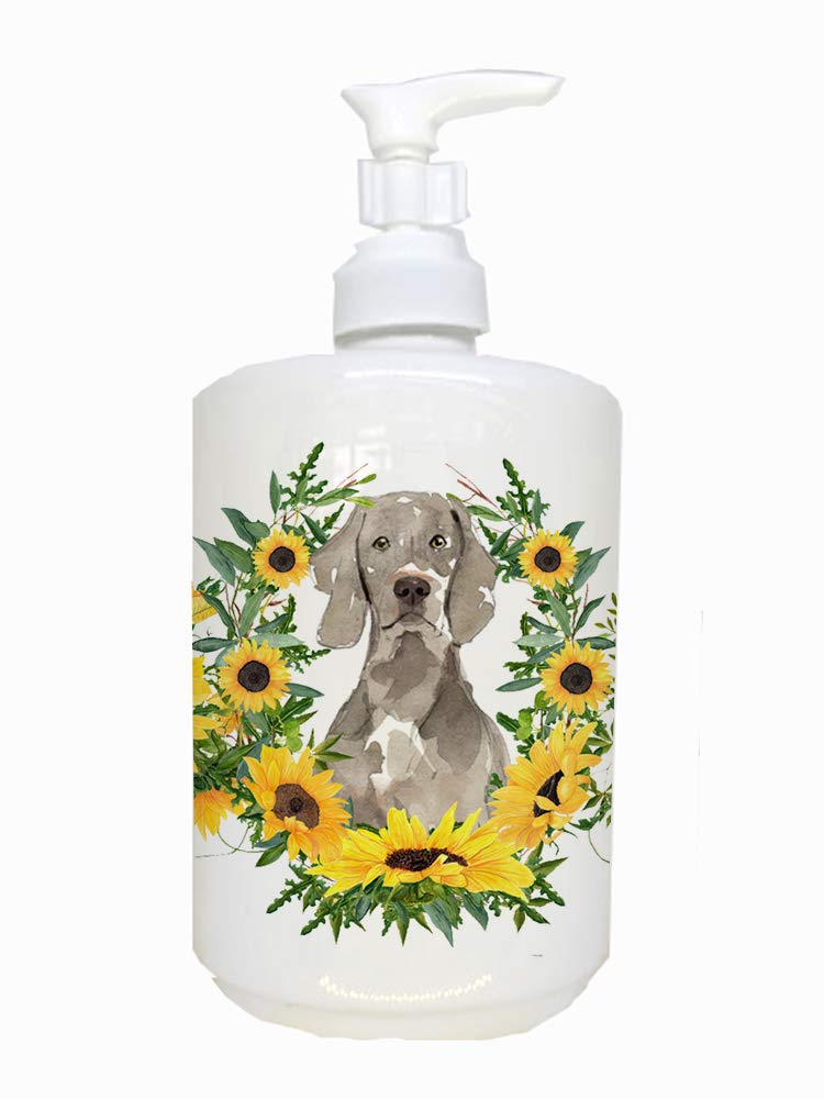 Caroline's Treasures CK2957SOAP Weimaraner in Sunflowers Ceramic Soap Dispenser Hand Soap Dispenser Pump Bottles for Bathroom Ki