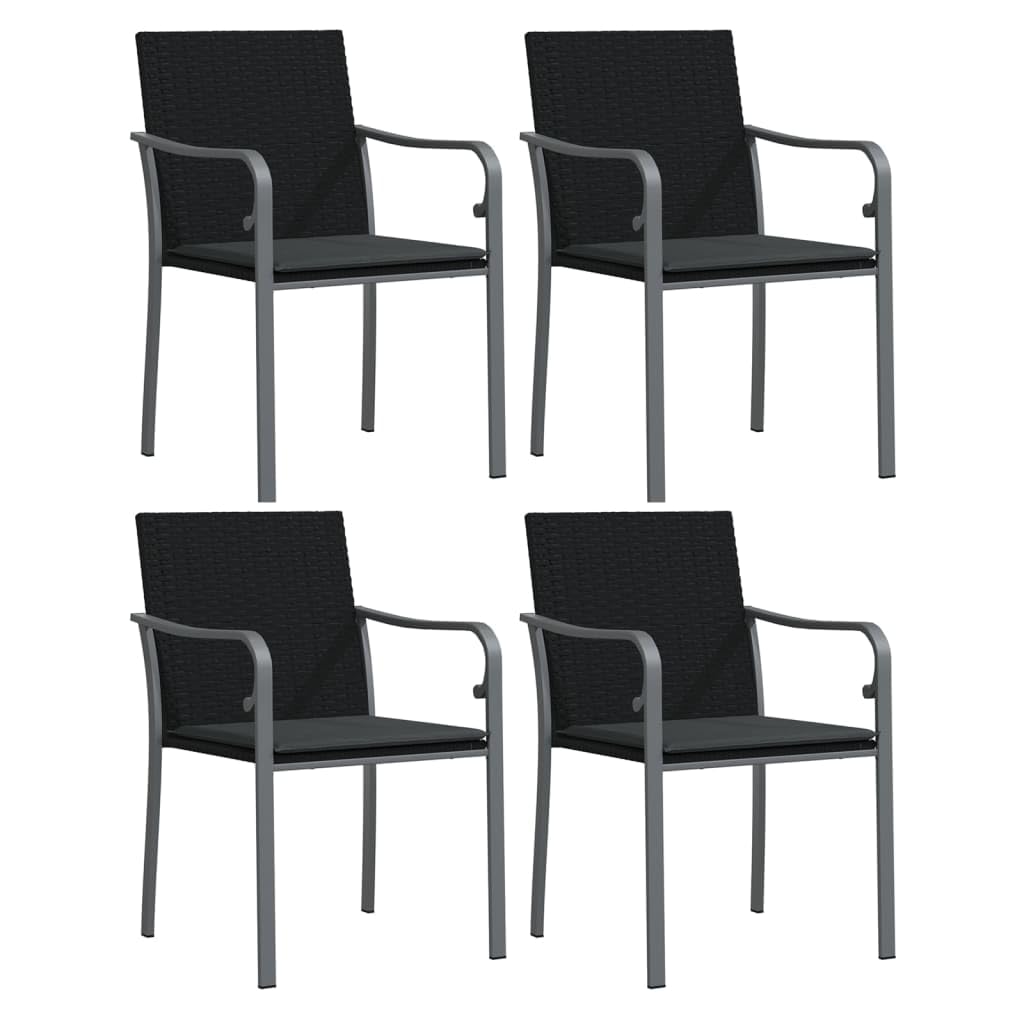 vidaXL 5-Piece Patio Dining Set with Cushions, Weather-Resistant PE Rattan and Stable Steel Frame, Tempered Glass Tabletop, Comfortable Seating for Patio, Garden, Outdoor Living Space