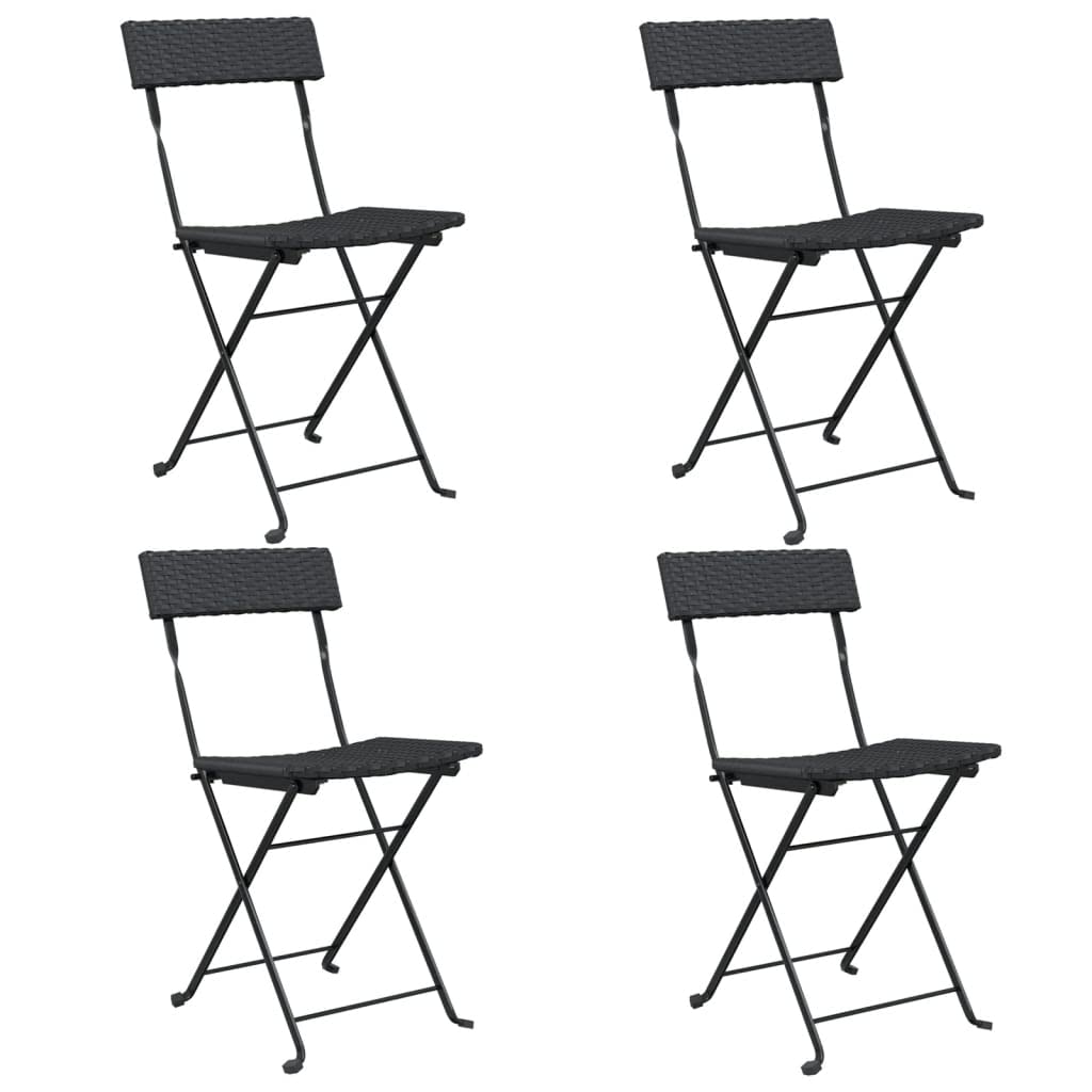 vidaXL 4 pcs Black Bistro Chairs; Foldable Design with Weather-Resistant Poly Rattan and Stable Powder-Coated Steel Frame. Easy to Assemble & Ideal for Patio, Garden or Terrace Seating.
