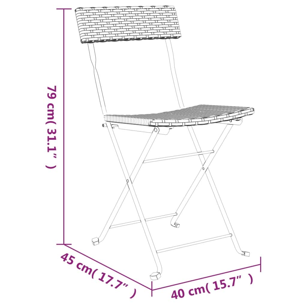 vidaXL 4 pcs Black Bistro Chairs; Foldable Design with Weather-Resistant Poly Rattan and Stable Powder-Coated Steel Frame. Easy to Assemble & Ideal for Patio, Garden or Terrace Seating.