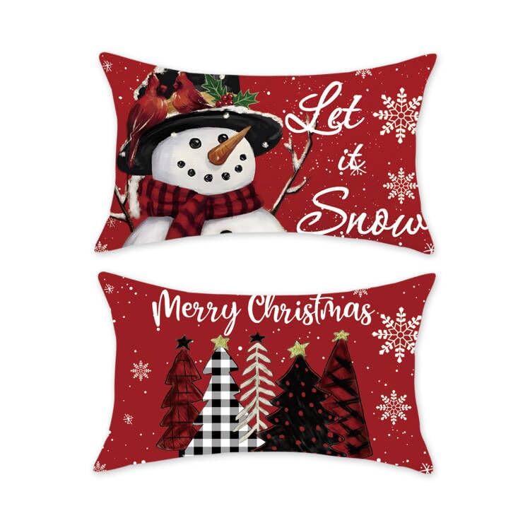 Tajwe Christmas Pillow Covers 12X20 Set Of 2 Let It Snow Snowman Christmas Trees Xmas Throw Lumbar Cushion Cases For Couch Sofa