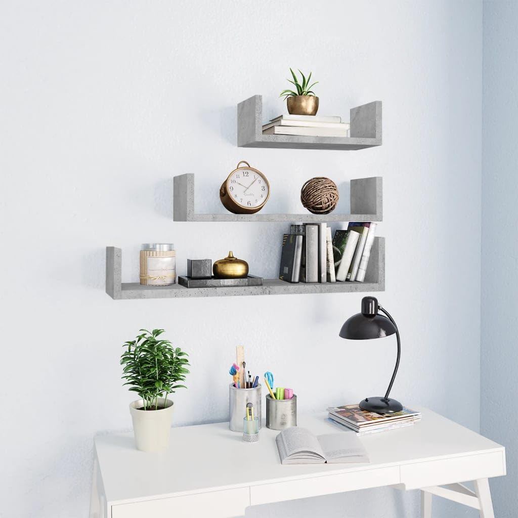 vidaXL Wall Shelves 3 Pcs, Floating Shelves, Display Shelves, Wall Mounted Shelves for Book DVD Photo Frame Trophy Display, Modern, Concrete Gray