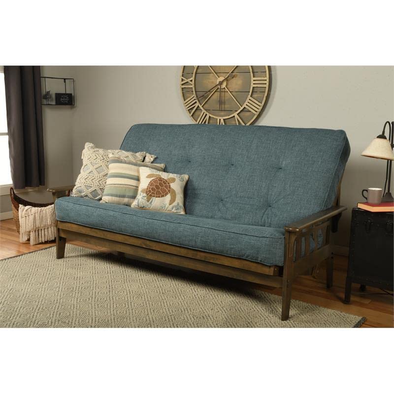 Kodiak Tucson Queen Futon Frame and Mattress Set - Wood Futon with Mattress Included in Aqua Blue Color