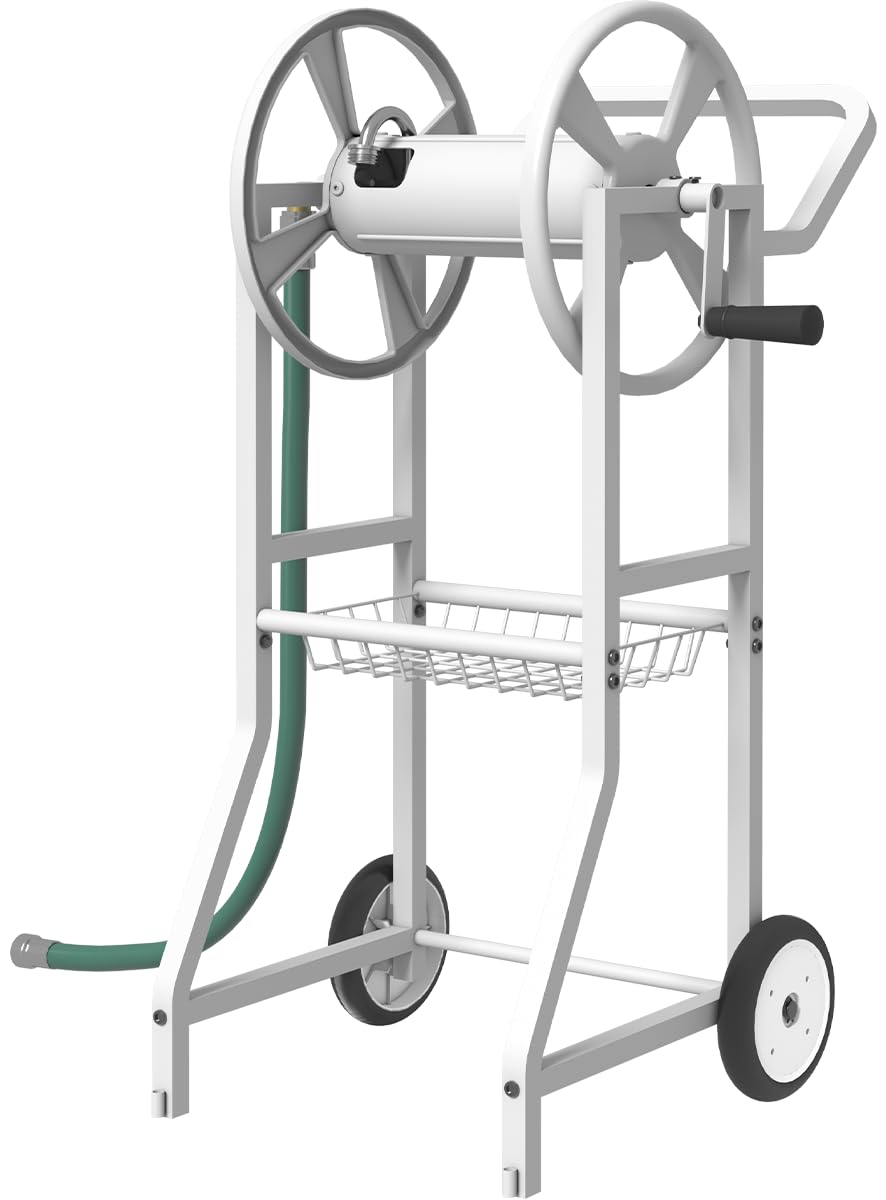 Artigarden Garden Hoses Reel Cart With Wheels, Outdoor Heavy Duty Powder Coated Steel Water Winder Storage Holds 125 Ft 5/8 ' H