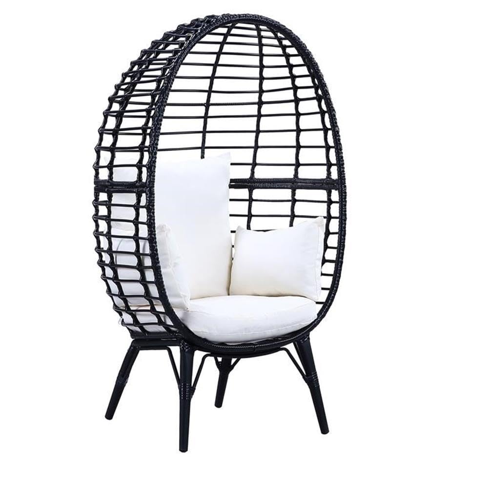 Acme Penelope Patio Lounge Chair in Light Gray Fabric and Black Finish