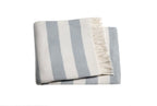 HomeRoots Cream/Sky Cotton/Acrylic Cream and Sky Blue Slanted Stripe Fringed Throw Blanket
