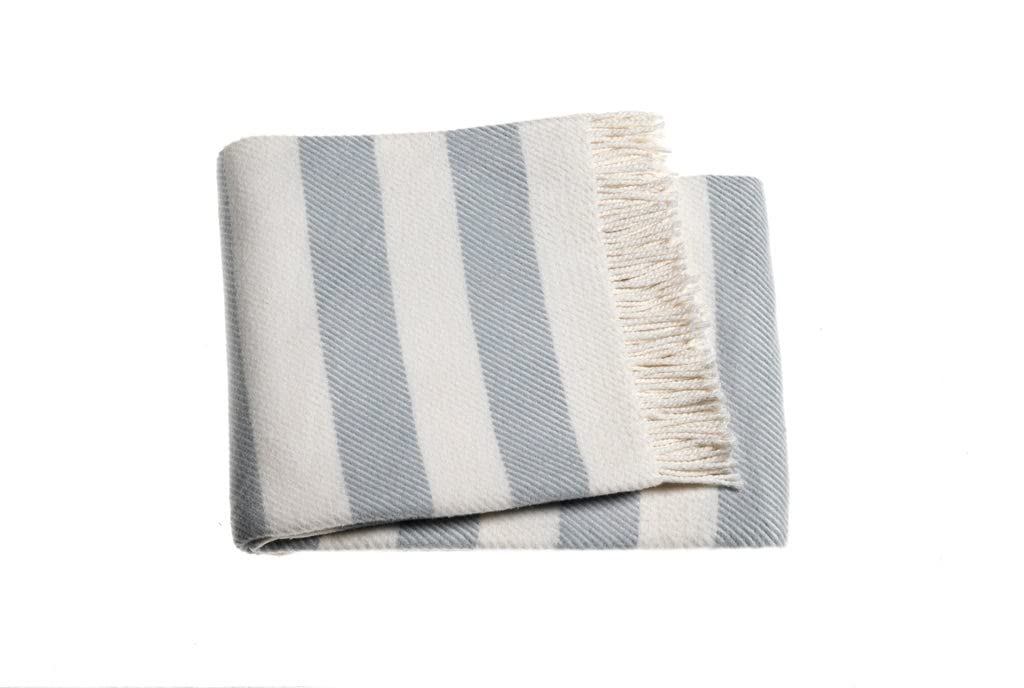 HomeRoots Cream/Sky Cotton/Acrylic Cream and Sky Blue Slanted Stripe Fringed Throw Blanket