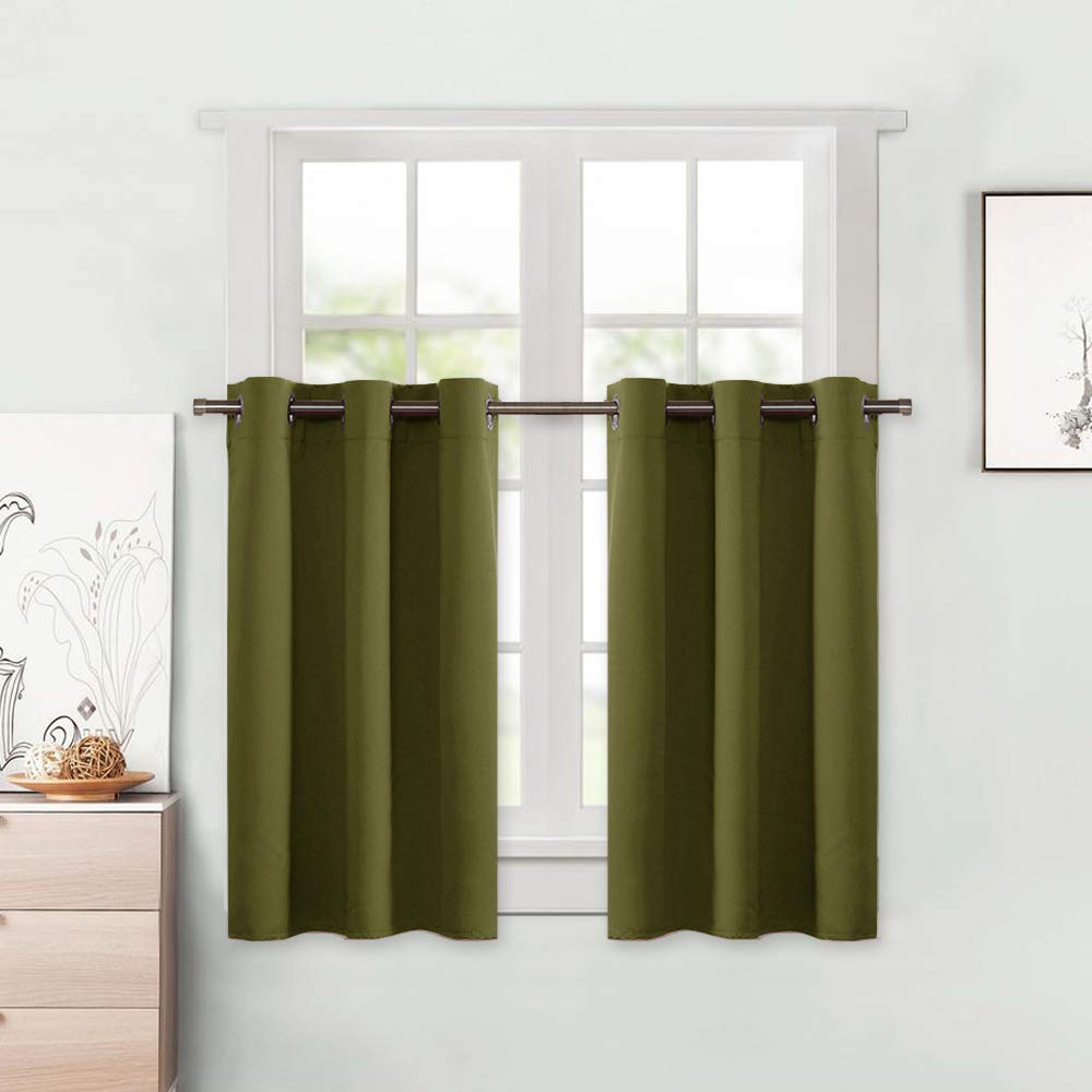 Nicetown Valance Blackout Curtain Panels - Grommet-Top Window Treatment Thermal Insulated Draperies For Basement Windows (1 Pair, 42 Inches Wide X 24 Inches Long 1.2 Inches Header, Olive Green)