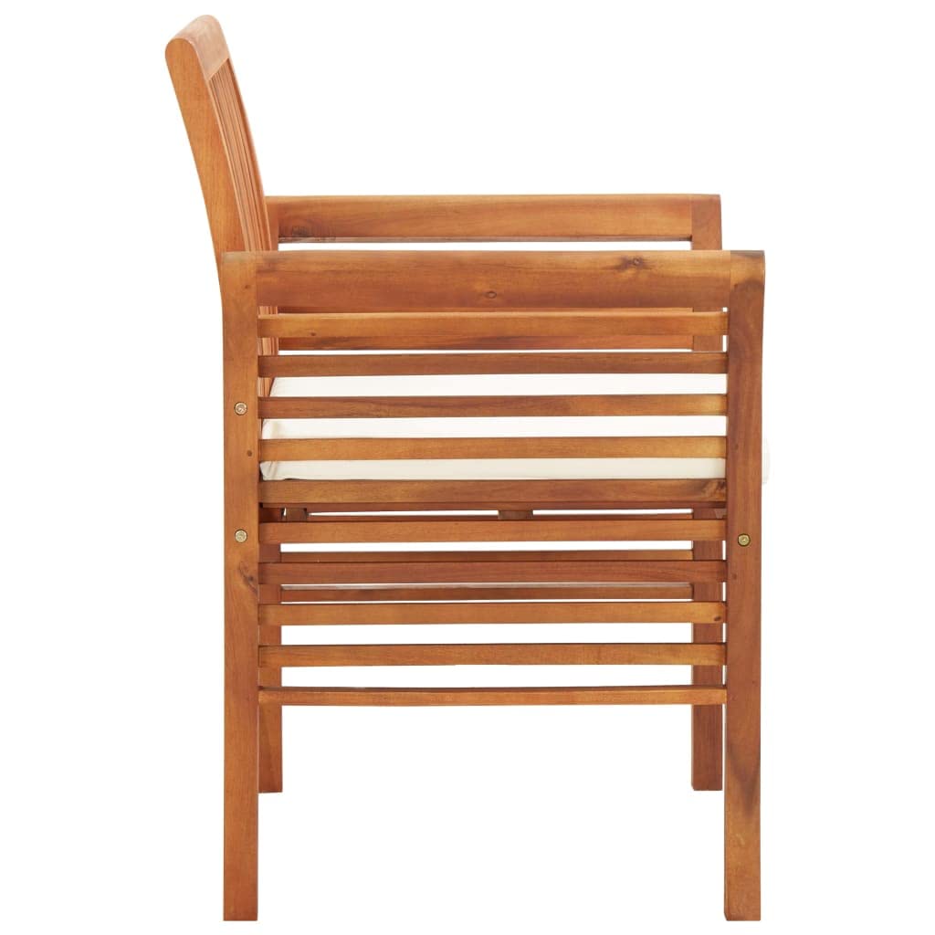 vidaXL Modern Dining Chair 2-Piece Set - Solid Acacia Wood with Cream Cushions - Outdoor Patio Seating for Garden, Deck, Backyard - 25.1" x 23.6" x 35.4"