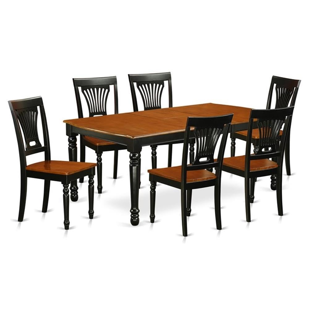East West Furniture DOPL7-BCH-W 7 Piece Dining Table Set Consist of a Rectangle Dining Room Table with Butterfly Leaf and 6 Wooden Seat Chairs, 42x78 Inch, Black & Cherry