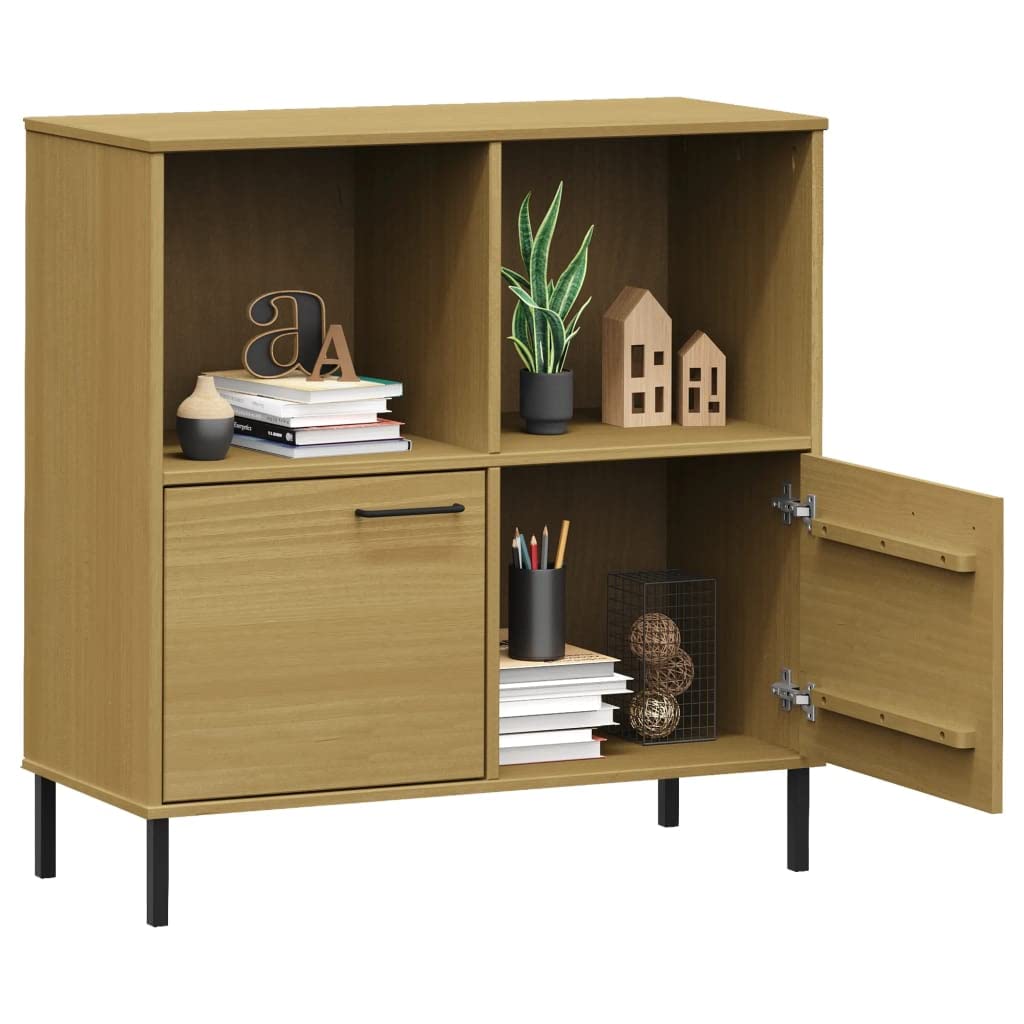 vidaXL Solid Pine Wood Bookcase with Metal Legs - Rustic Brown Freestanding Bookshelf with Ample Storage, Easy Assembly - Part of The Oslo Range