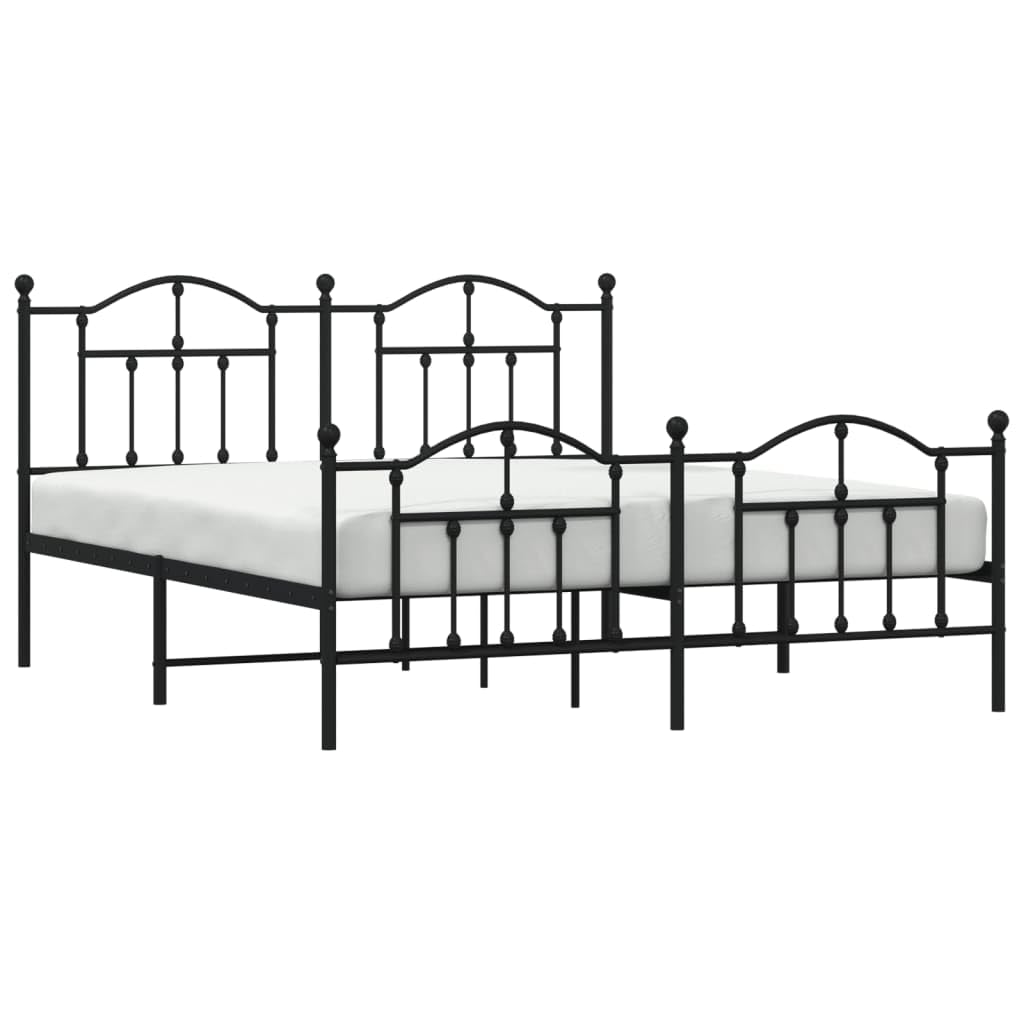 vidaXL 12 Inch California King Metal Bed Frame with Headboard & Footboard, No Box Spring Needed, Noise Free Platform Bed Frame with Steel Slats, Easy Assembly, Under Bed Storage, Minimalist, Black