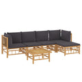 vidaXL Outdoor Bamboo Patio Lounge Set, 6-Piece with Comfortable Dark Gray Cushions, Versatile Modular Design, Ideal for Garden, Patio & Poolside