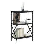vidaXL Black Bookcase with Engineered Wood Construction, 3-Tier Storage Unit, Industrial Style Metal Frame, Adjustable Feet for Stability - 23.2"x13.8"x35.6"