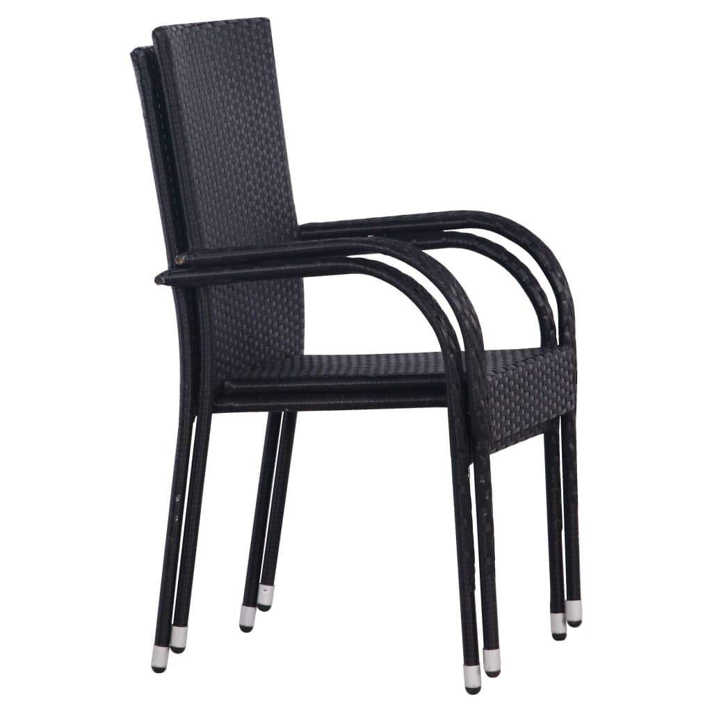 vidaXL Stackable Dining Chairs 2 pcs for Outdoor Use, Garden Patio Terrace, Made of Poly Rattan, Water-Resistant with Powder-Coated Steel Frame - Black