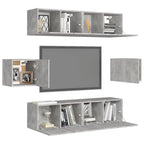 vidaXL TV Cabinet Set 6 Piece Home Indoor Hanging Wall-Mounted Stereo Plasma HiFi Cabinet TV Stand Unit Furniture Concrete Gray Engineered Wood
