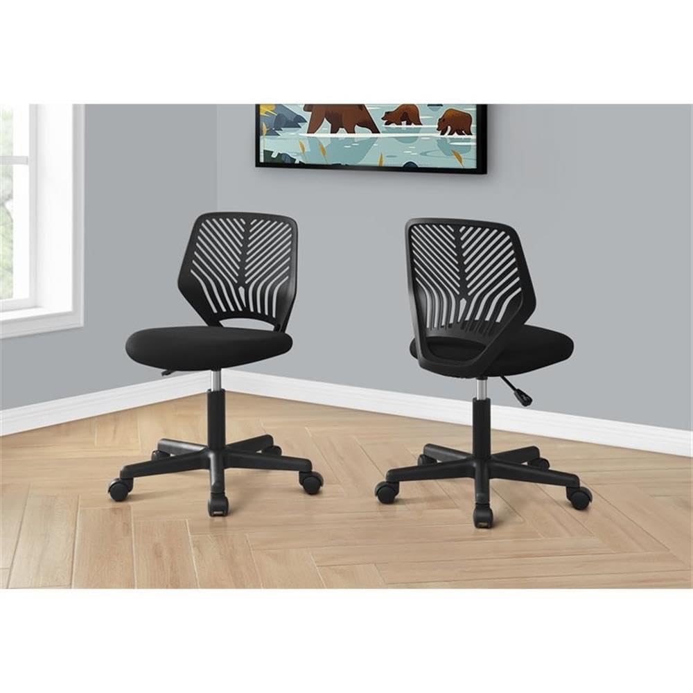 Monarch Specialties 7336, Adjustable Height, Swivel, Ergonomic, Computer Desk, Work, Metal, Fabric, Black, Contemporary, Modern Office Chair Juvenile Base On Castors, 20' L x 21' W x 31.25' H