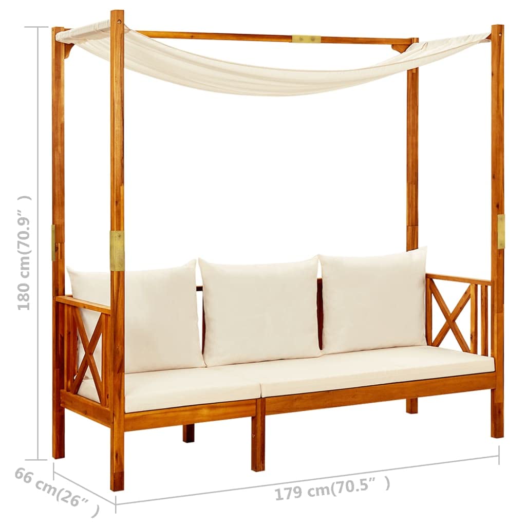 vidaXL Solid Acacia Wood Patio Bench with Canopy and Footrests Garden Outdoor Terrace Balcony Seat Seating Daybed Sunlounger Furniture