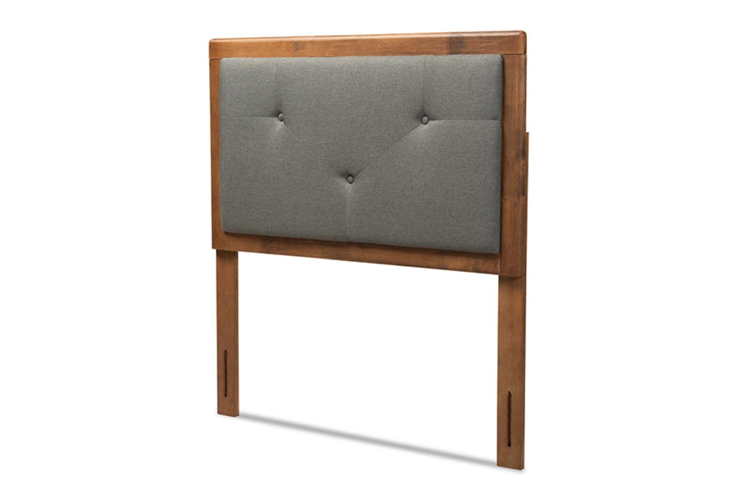 Baxton Studio Abner Modern and Contemporary Transitional Dark Grey Fabric Upholstered and Walnut Brown Finished Wood Twin Size Headboard