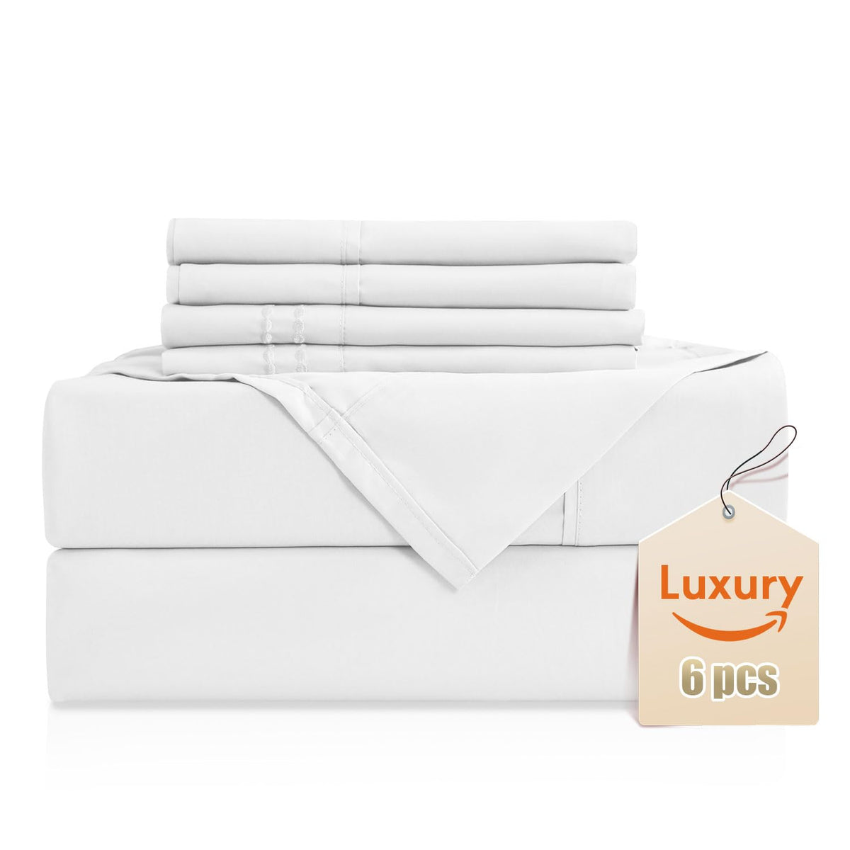 Luxury Silky Soft Bed Sheet Set, 6 Piece,Full Size, Fits 16 Inch Deep Pocket Mattresses, Wrinkle Free & Breathable Cooling, Whit