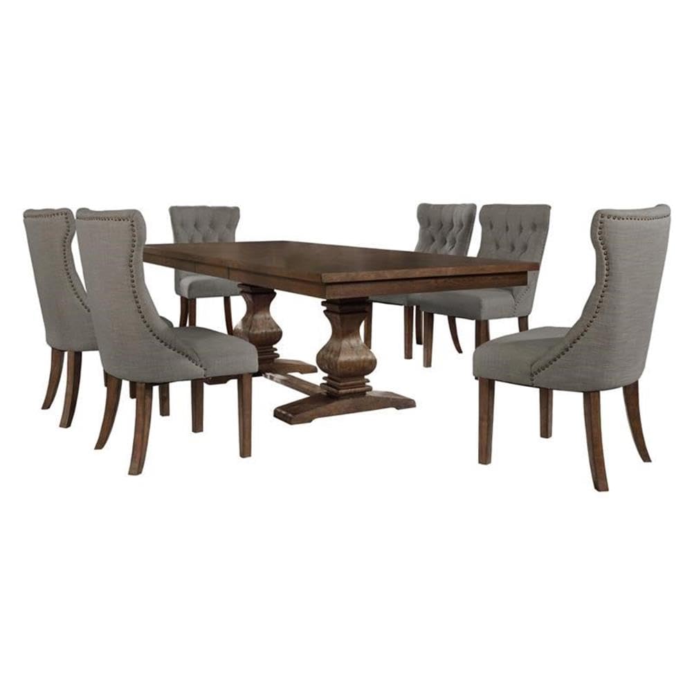 Best Quality Walnut Wood 7pc Dining Set with Extendable Table and Gray Linen Chairs